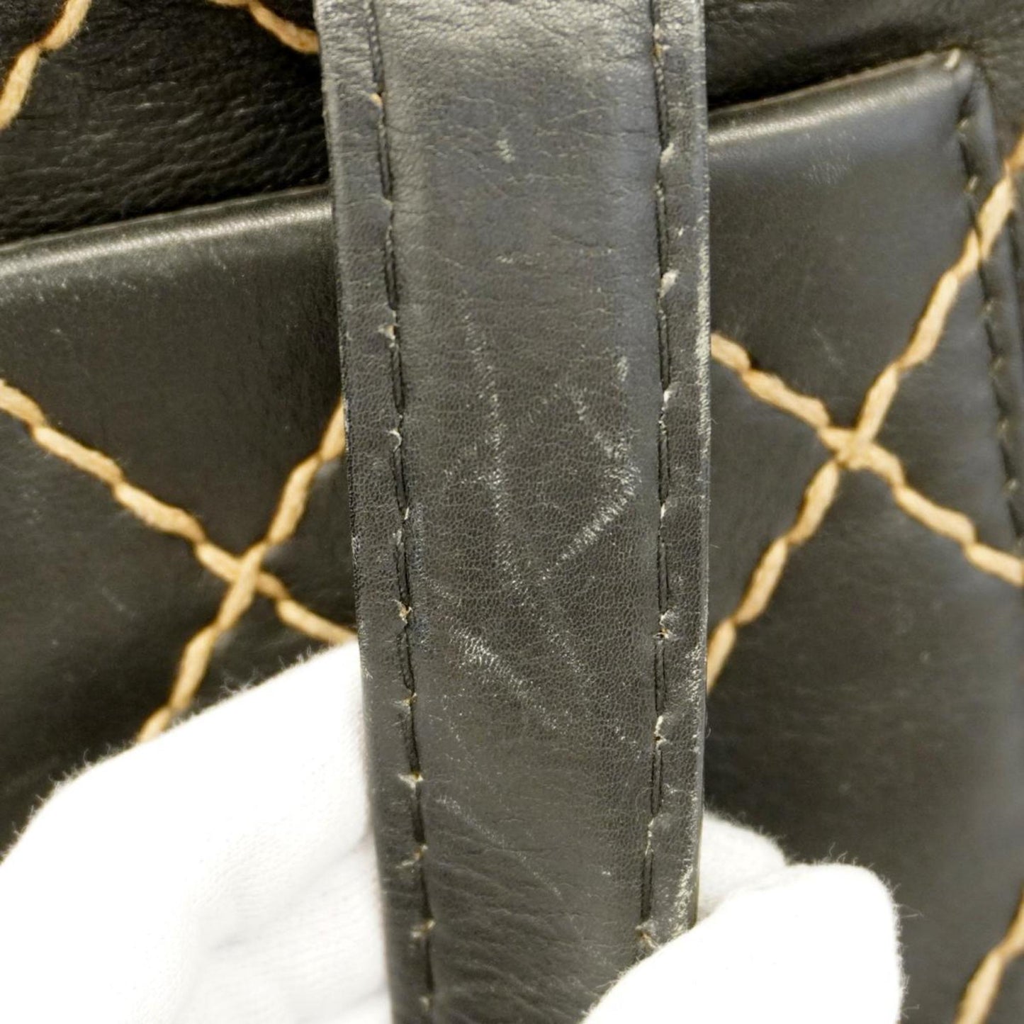 Chanel Tote Bag Wild Stitch Leather Black Women's