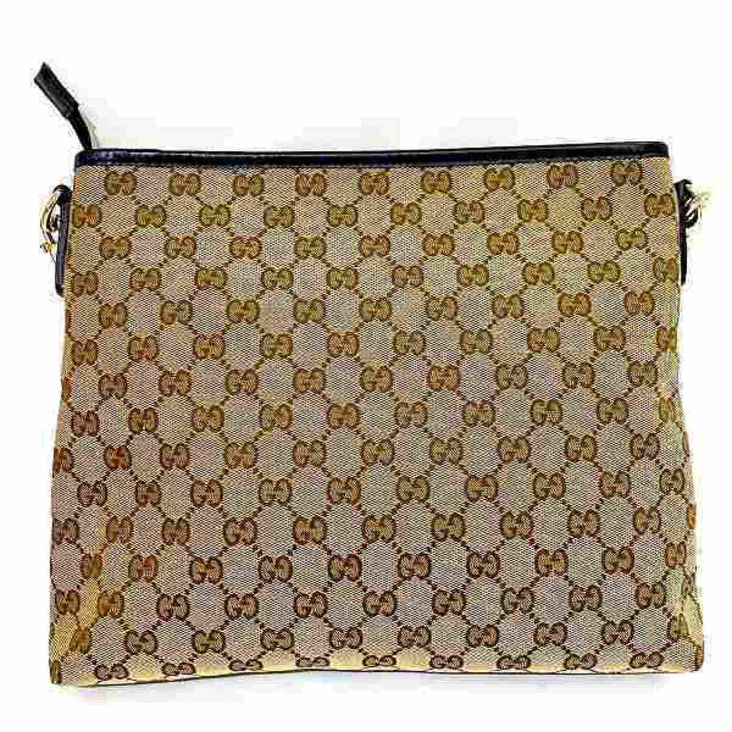Gucci Beige Black Gg Canvas Leather Shoulder Bag