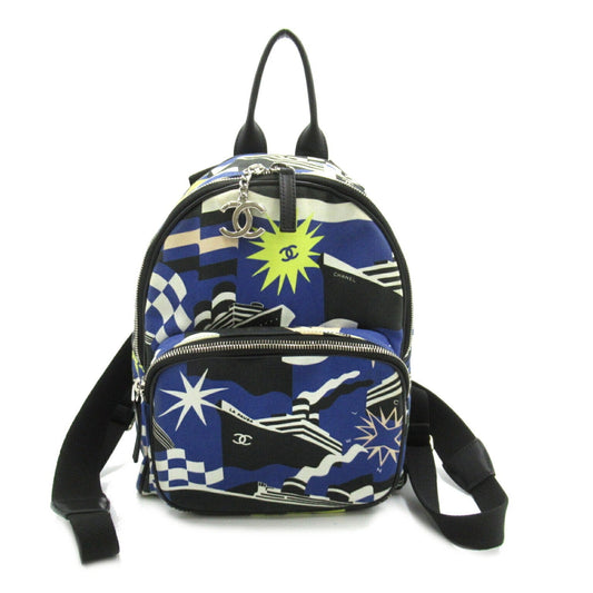 CHANEL Cruise Line Backpack Rucksack Bag Canvas Women's Blue Black