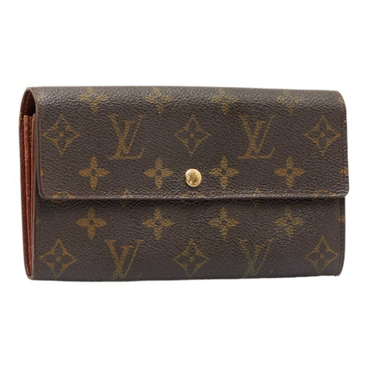 LOUIS VUITTON Monogram Pochette Porte Monet Credit Long Wallet M61725 Brown PVC Leather Ladies