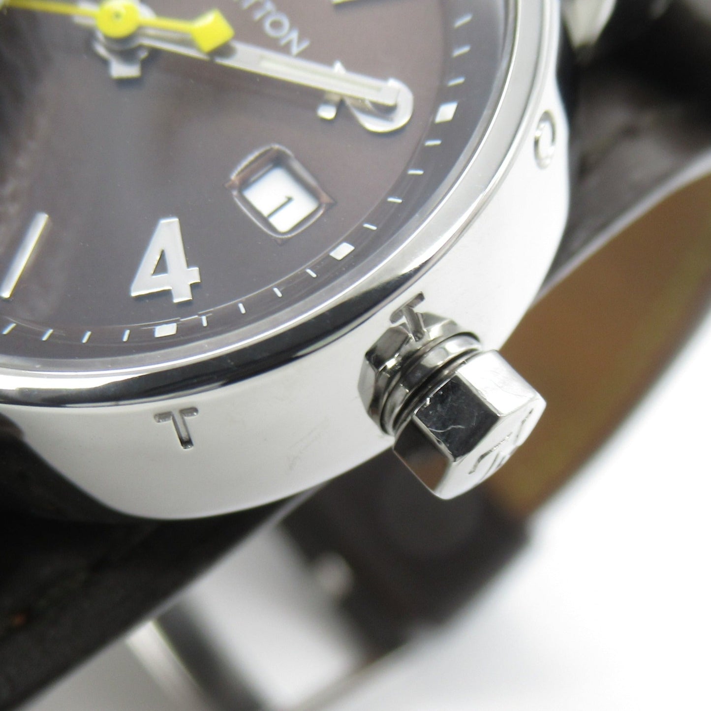 LOUIS VUITTON Tambour Wrist Watch Watch Wrist Watch Q1211 Quartz Brown Stainless Steel Leather belt Q1211