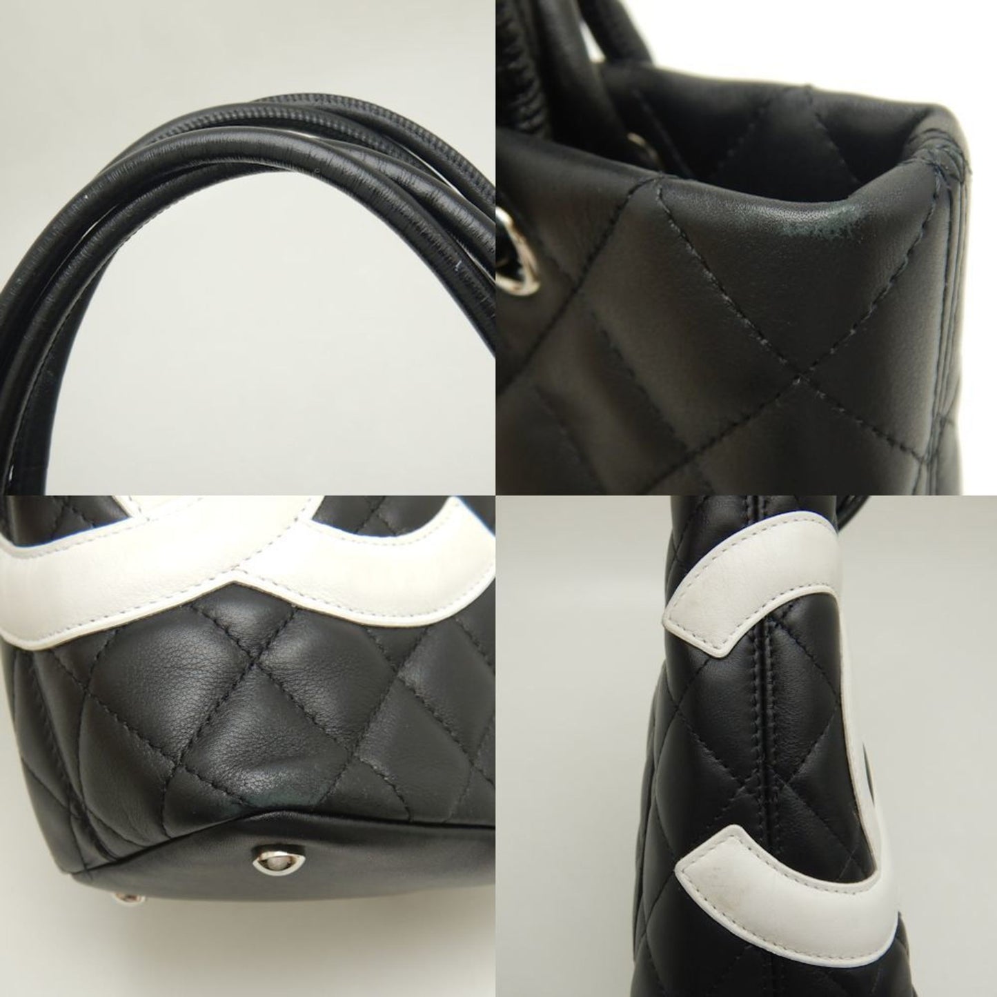 CHANEL Small Tote A25166 Bag Cambon Line Calfskin Black White 251875