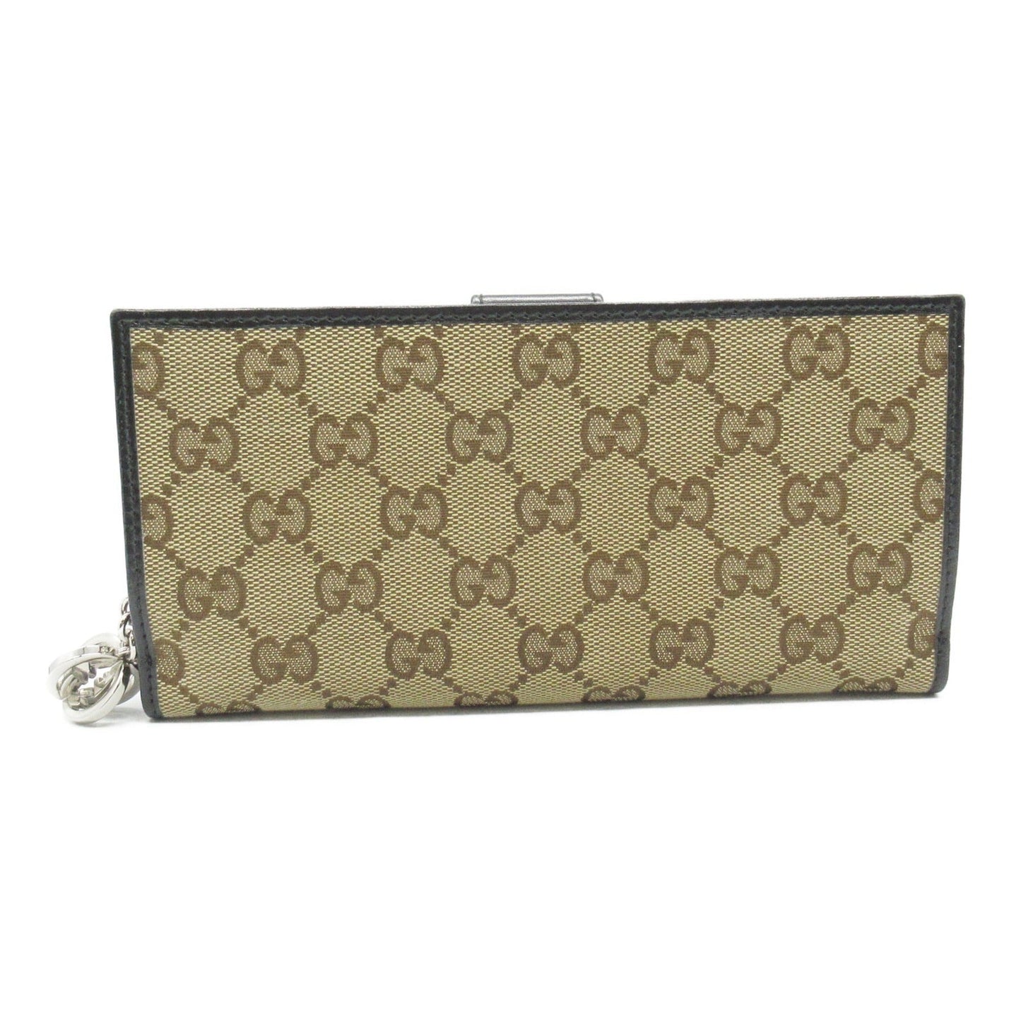 Gucci Beige Black Gg Canvas Leather Long Wallet (Bi-Fold)