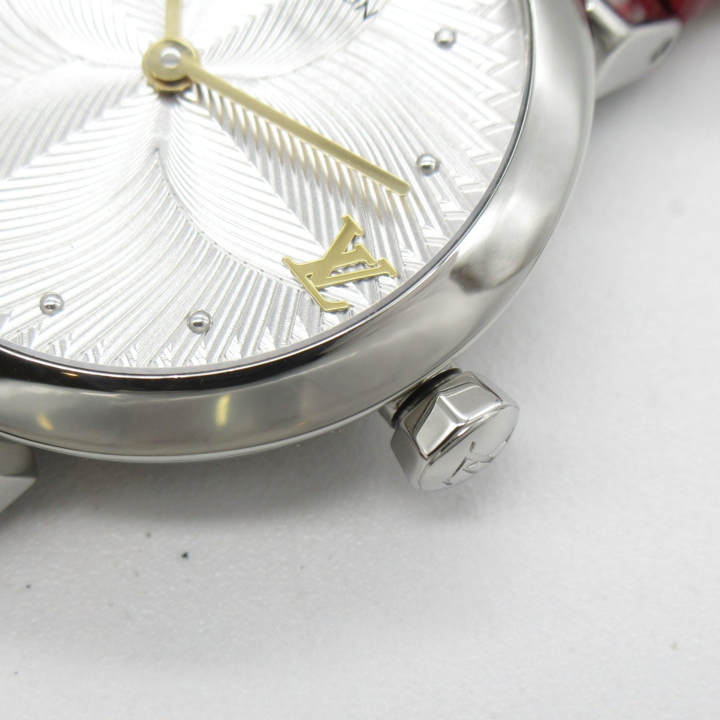 LOUIS VUITTON Tambour Slim Metallic Flower PM Wrist Watch Wrist Watch QA014Z Quartz Silver Stainless Steel Leather b QA014Z