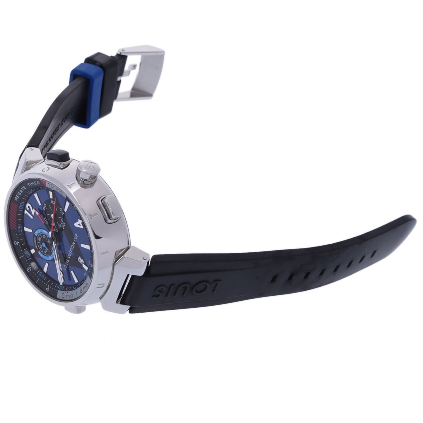 LOUIS VUITTON Tambour  Cup Regatta Chrono Q102D Men's SS/Rubber Watch Quartz Blue Dial