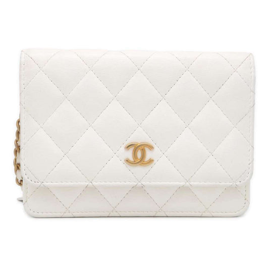 Chanel Chain Wallet Matelasse Frill Coco Mark Lambskin CHANEL White