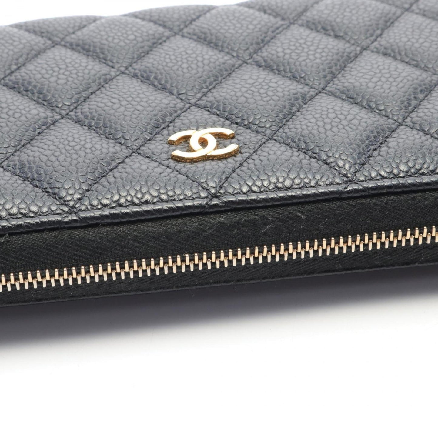 CHANEL Classic Long Zip Wallet Matelasse Round Caviar Skin Women's Black