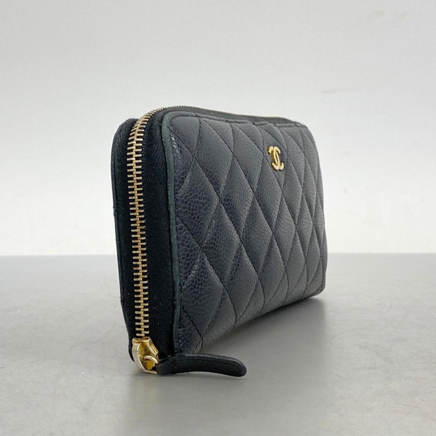 Chanel Long Wallet Matelasse Caviar Skin Black Women's