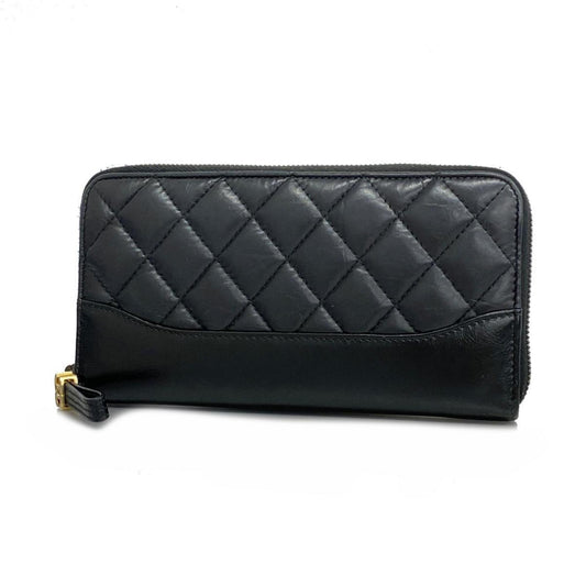 Chanel Long Wallet Matelasse Gabrielle Leather Black Champagne Women's