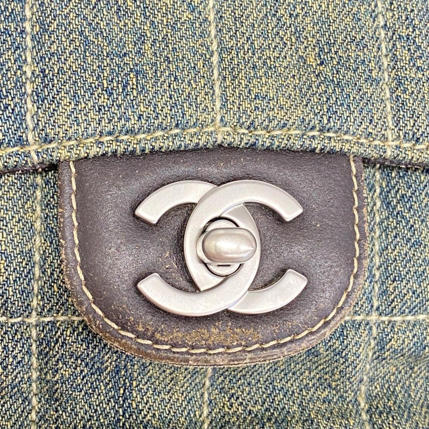 Chanel Shoulder Bag Chocolate Bar Double Chain Denim Blue Women's