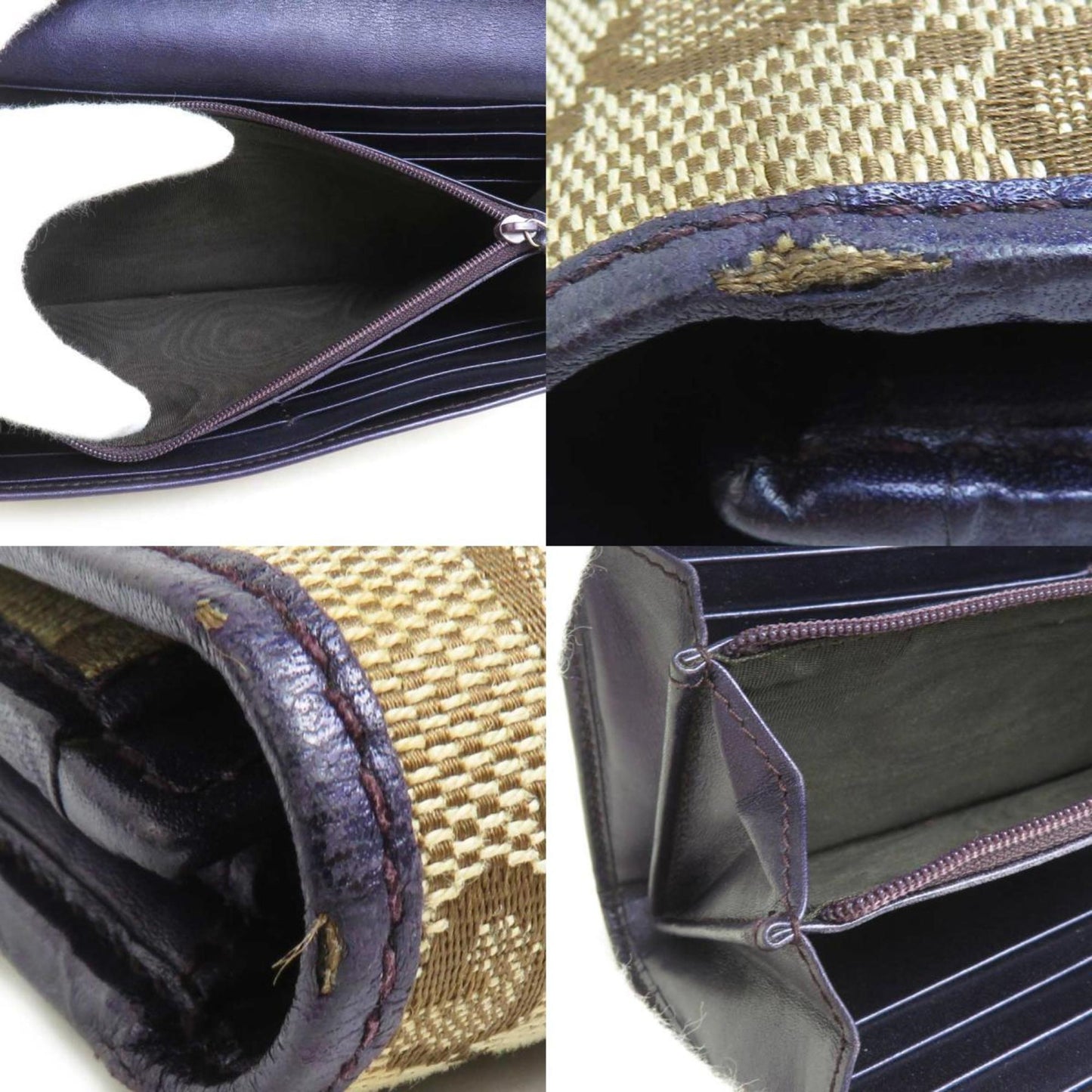 Gucci Beige Purple Gg Canvas Leather Long Wallet (Bi-Fold)