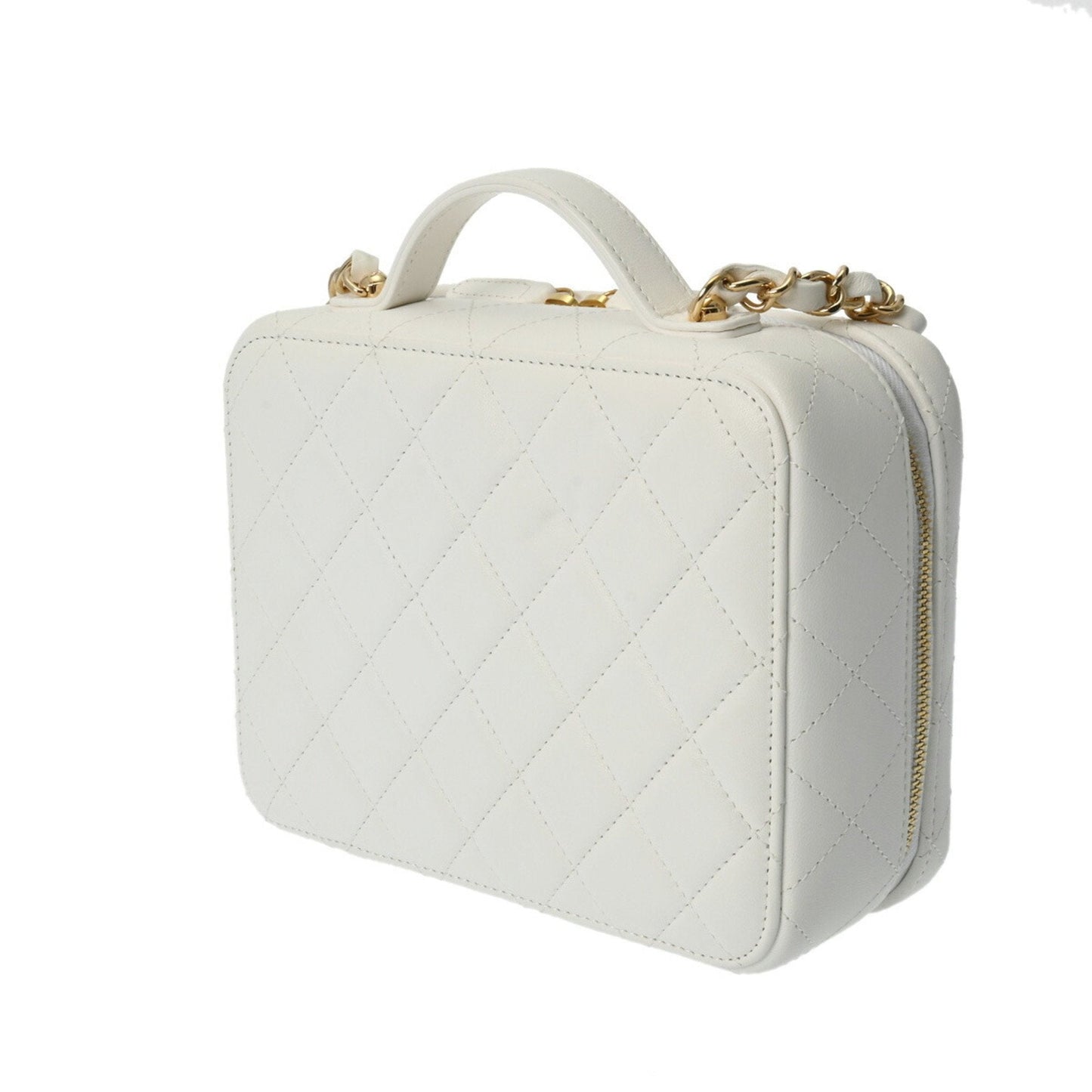 CHANEL Chanel Matelasse Vanity Chain Shoulder Plate White Women's Lambskin GP Bag