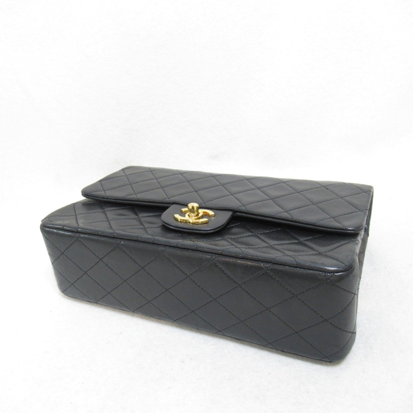 CHANEL Matelasse Double Flap Chain Shoulder Bag Black Lambskin (sheep leather)