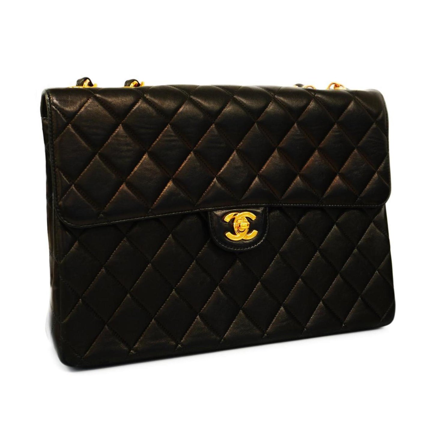 Chanel Shoulder Bag Deca Matelasse W Chain Lambskin Black Women's