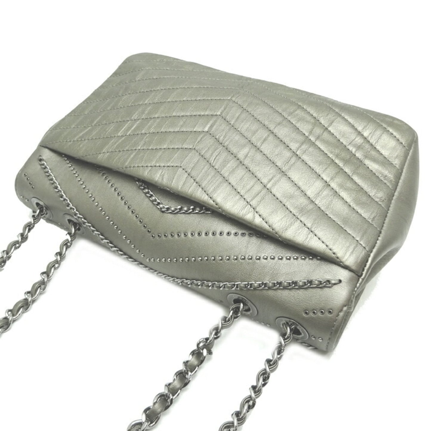Chanel V-stitch chain shoulder 23 ladies bag leather grey