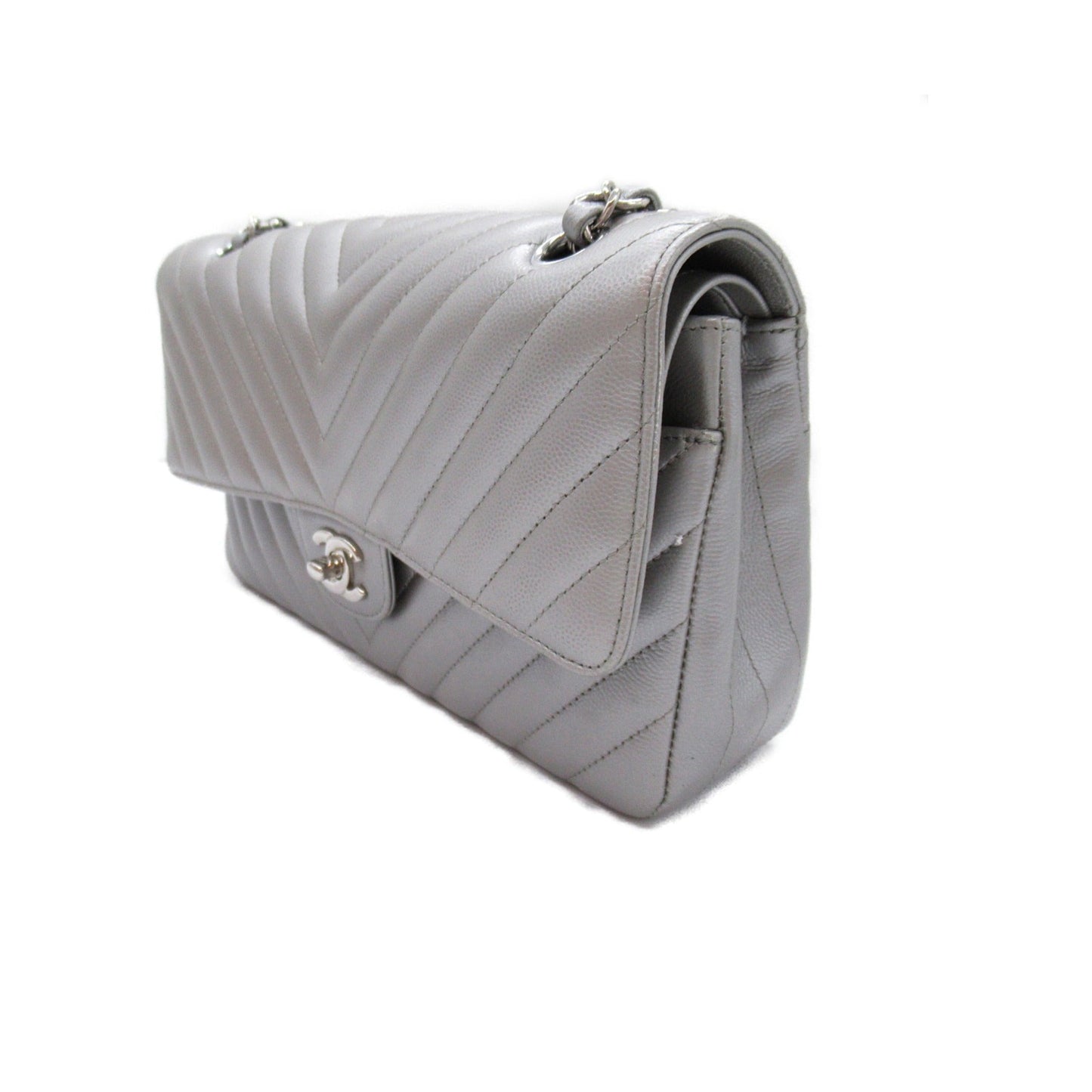 CHANEL V-stitched ChainShoulder Silver Caviar Skin (Grained Calf)