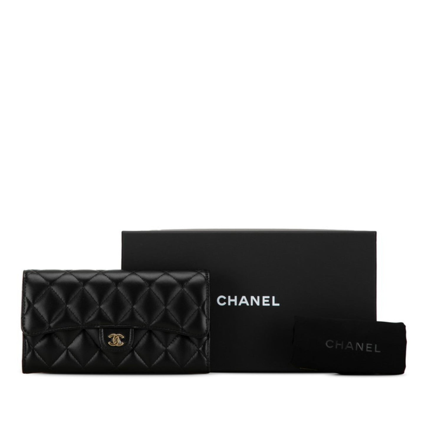 CHANEL Classic Long Flap Wallet AP0241 Black Lambskin Women's