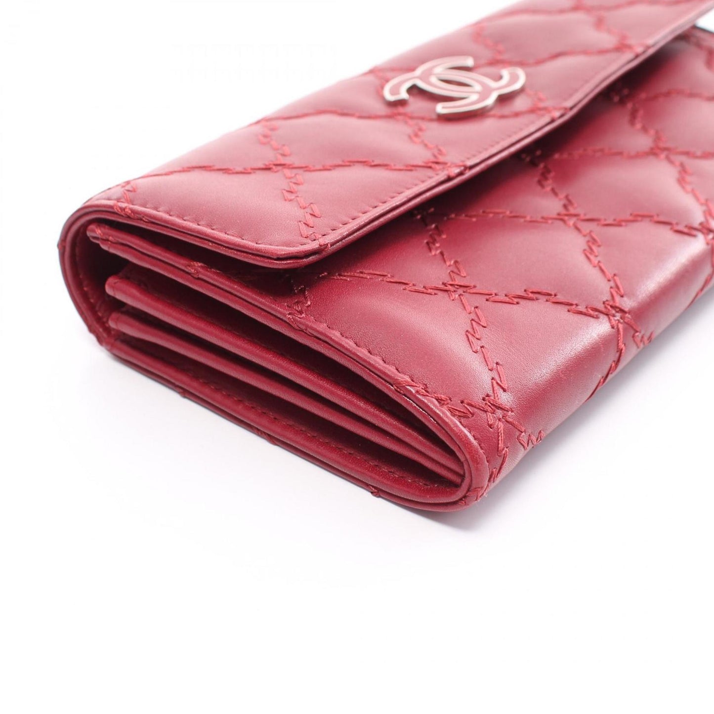 CHANEL Ultra Stitch Coco Mark Bi-fold Long Wallet Leather Women's Red A69097