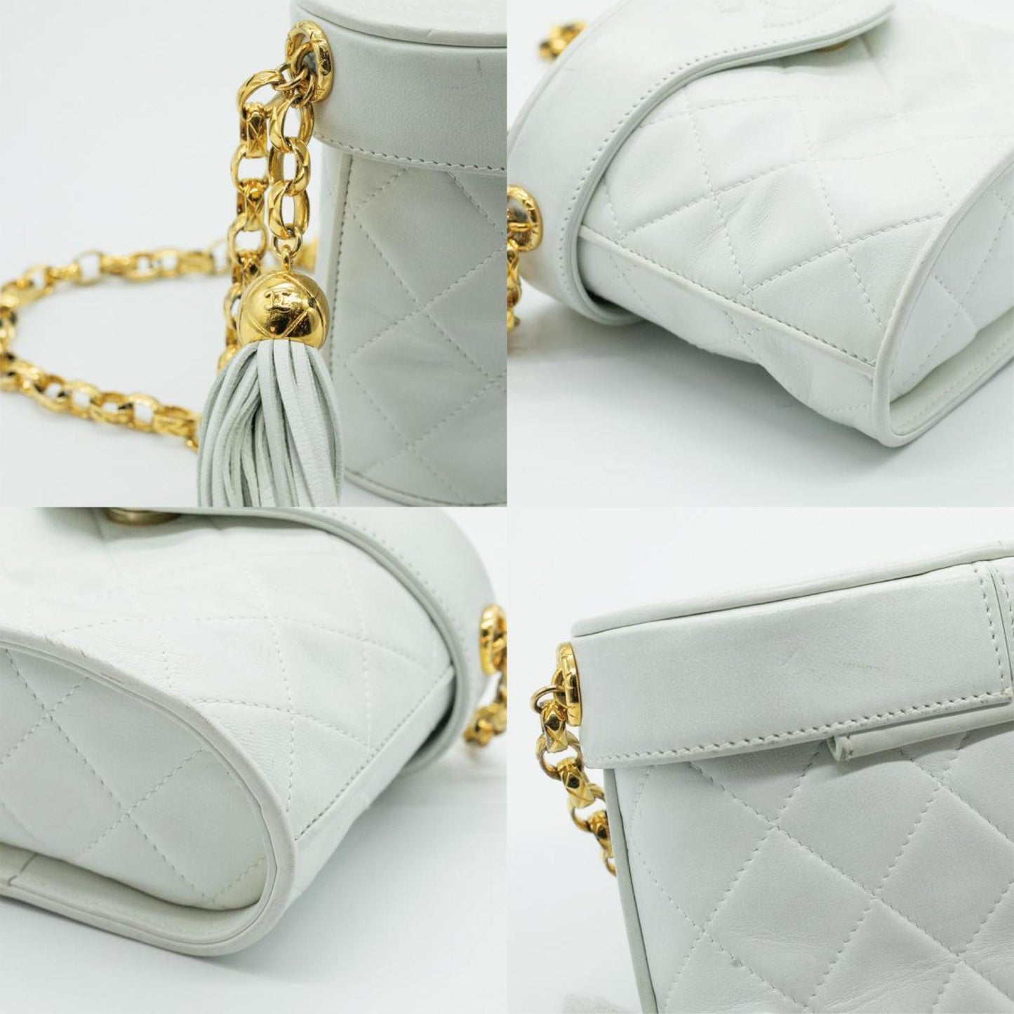 CHANEL Shoulder Bag Matelasse Leather White Gold Women's PD11