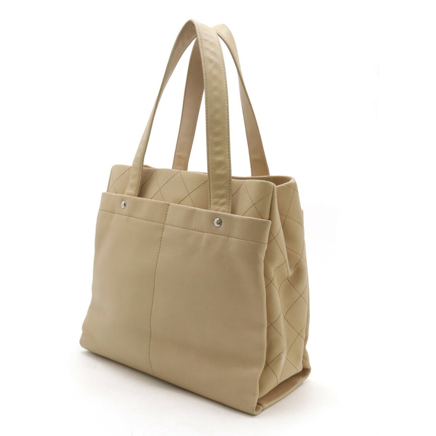 CHANEL Coco Mark Tote Bag Shoulder Caviar Skin Leather Beige