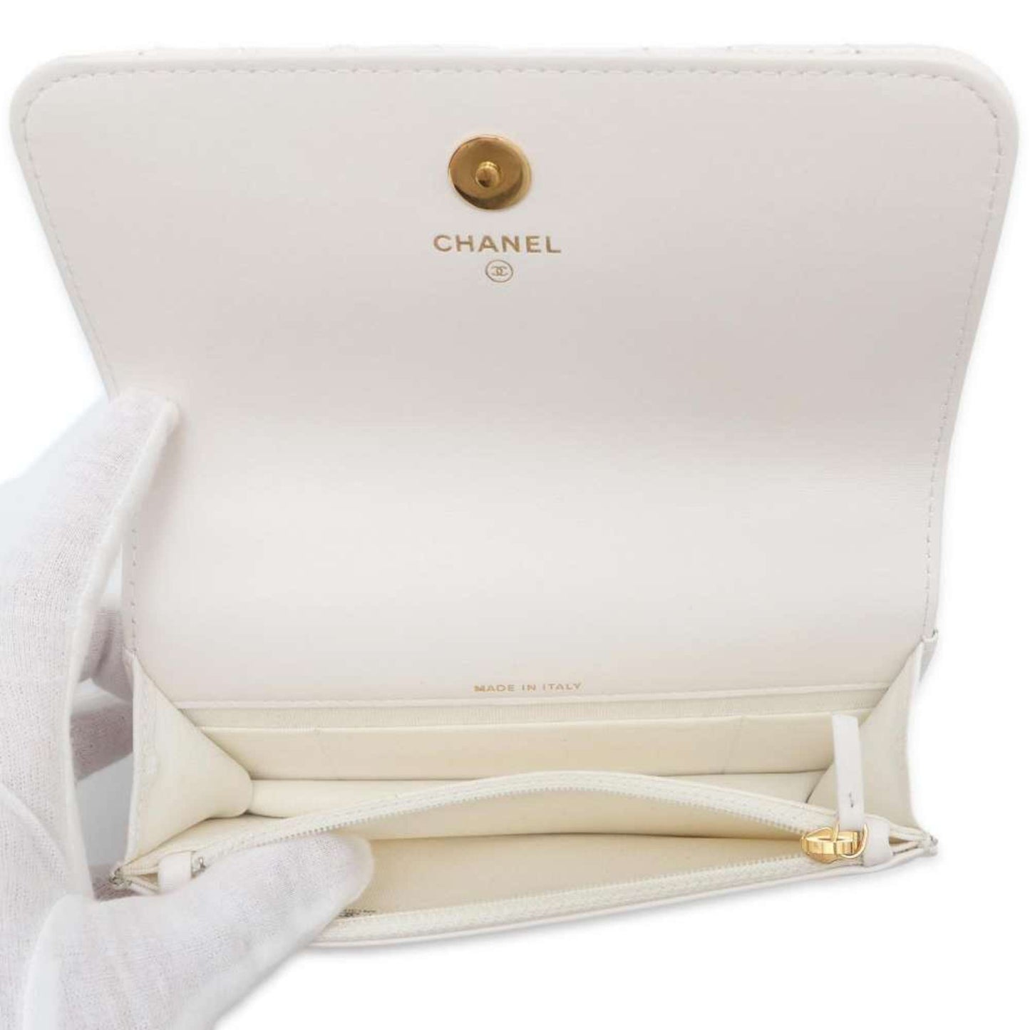 Chanel Chain Wallet Matelasse Coco Mark Caviar Skin CHANEL Pochette White Pouch Women's WALLET