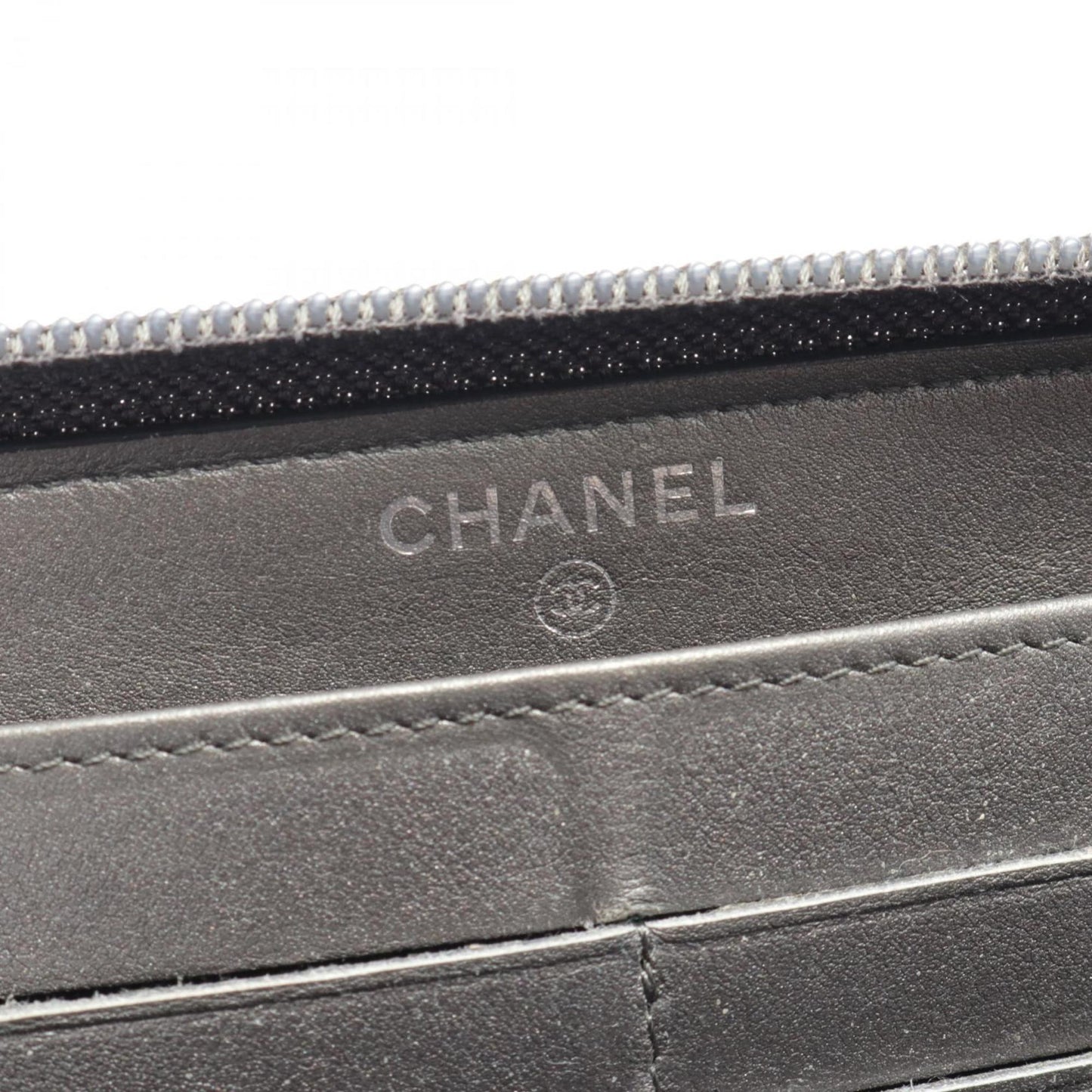 CHANEL Coco Mark Round Long Wallet Caviar Skin Women's Gray