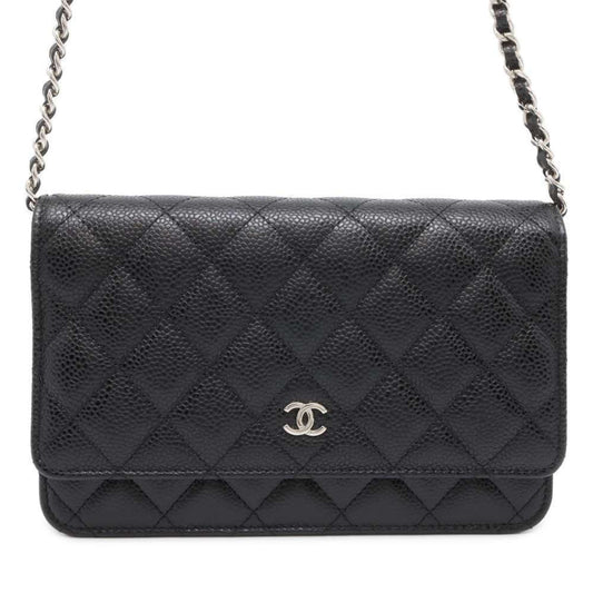 Chanel Chain Wallet Classic Matelasse Coco Mark Caviar Skin AP0250 CHANEL Black