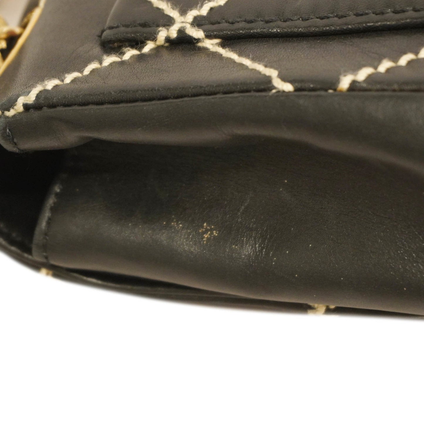 Chanel shoulder bag wild stitch W chain leather black gold metal