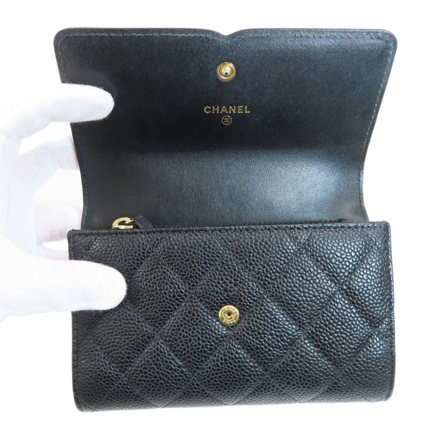 CHANEL Coco Mark Bi-fold Wallet Caviar Skin Women's