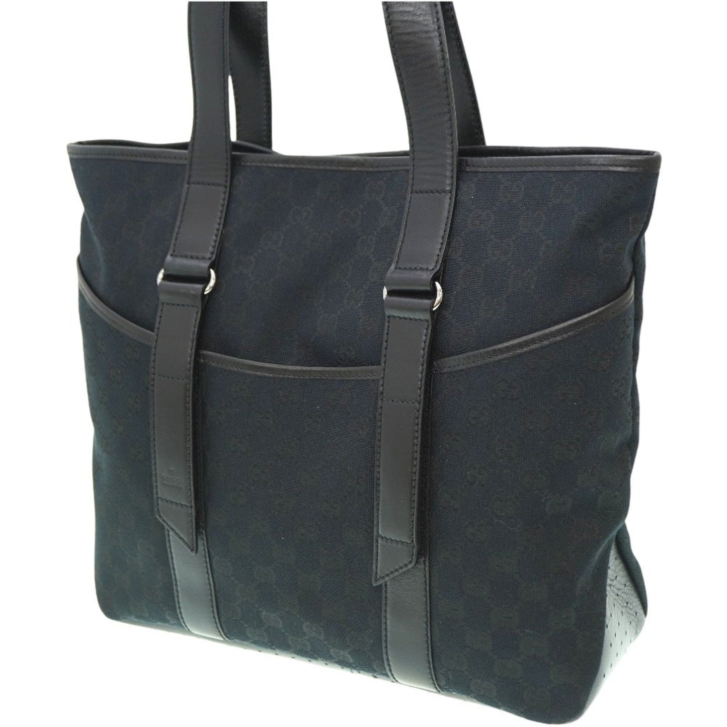 Gucci Gg Canvas Black Gg Canvas Leather Tote Bag