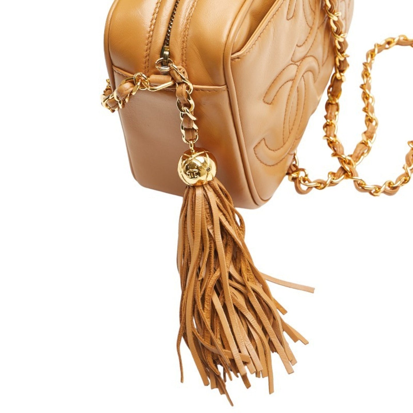 Chanel Triple Coco Mark Shoulder Bag Camel Brown Gold Leather Women's CHANEL