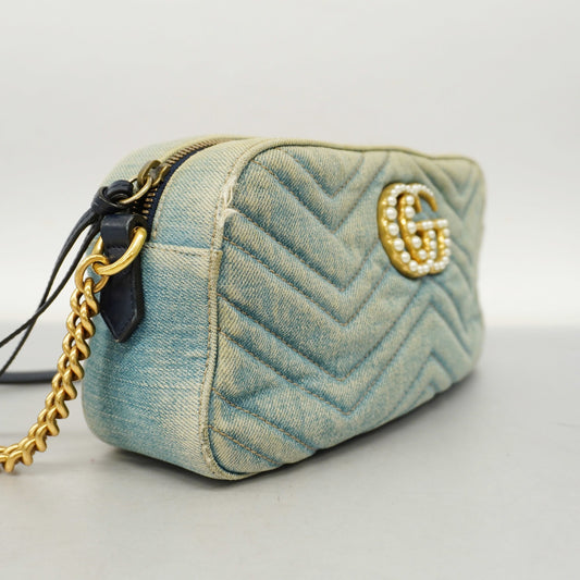 GUCCI  GG Marmont Shoulder Bag Velor 447632 Women's Denim Light Blue