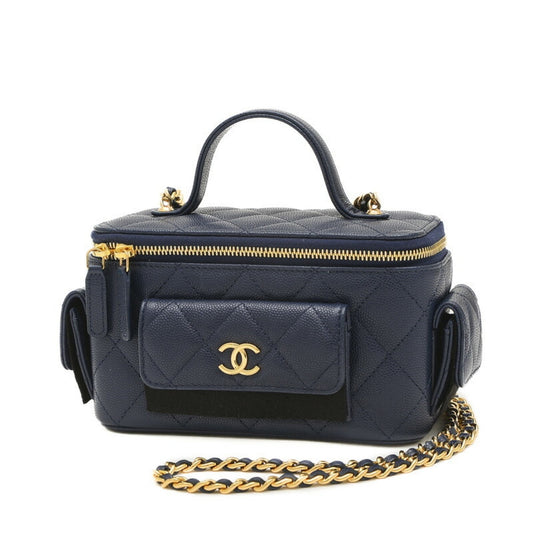 Chanel Matelasse Vanity Shoulder Bag Caviar Skin Navy AP3017