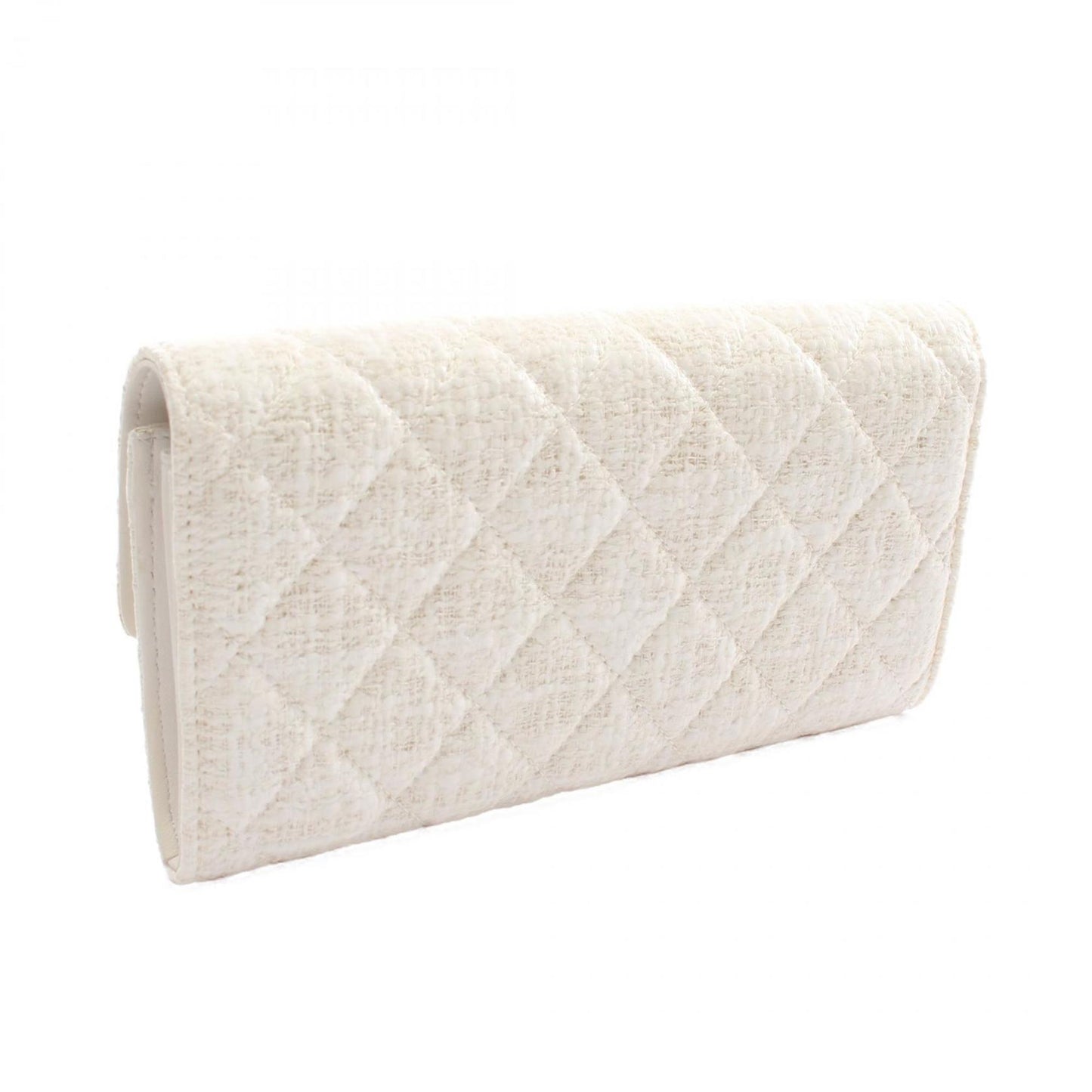 CHANEL Coco Mark Round Long Wallet Fabric Women's White A68809