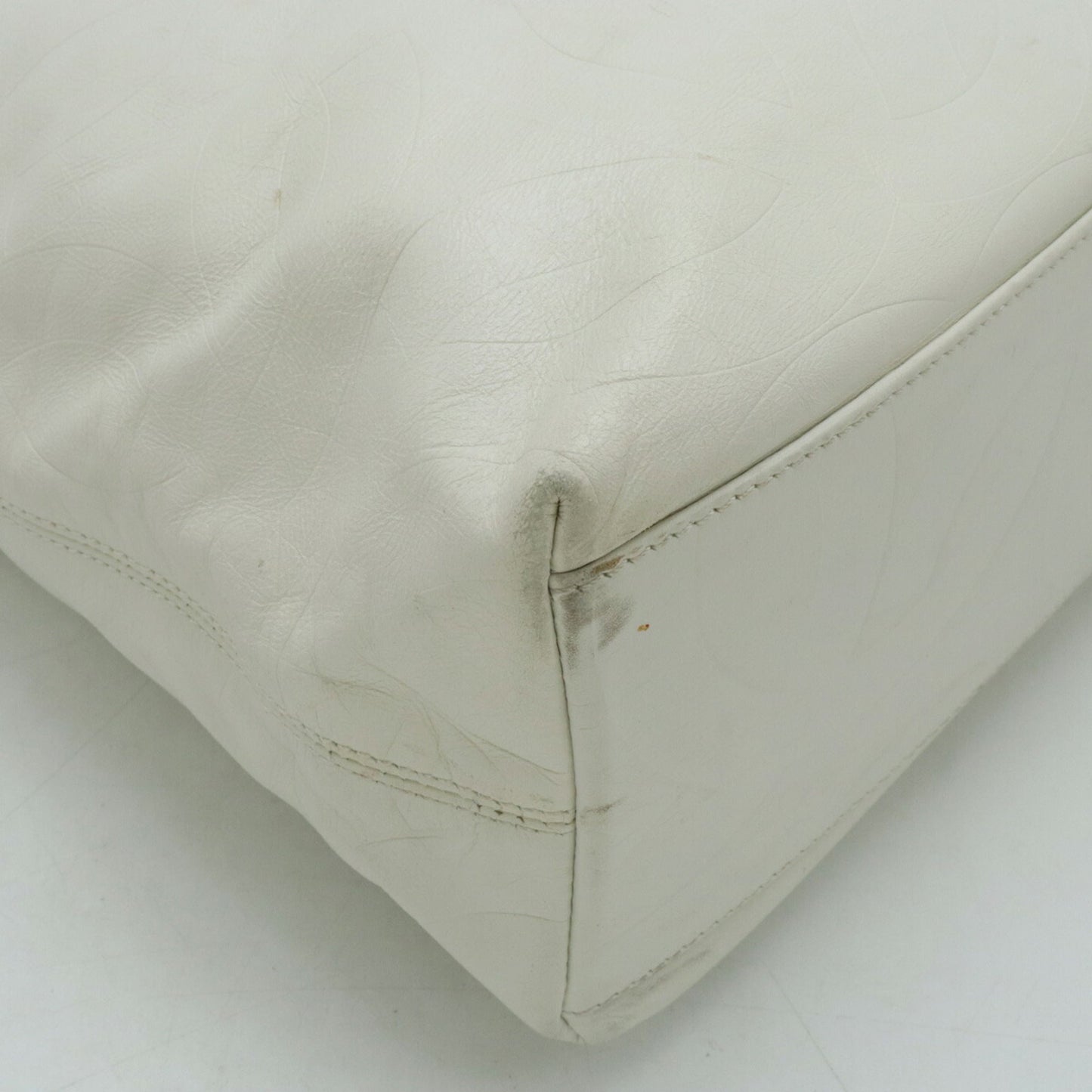 CHANEL Coco Mark Embossed Tote Bag Shoulder Leather White