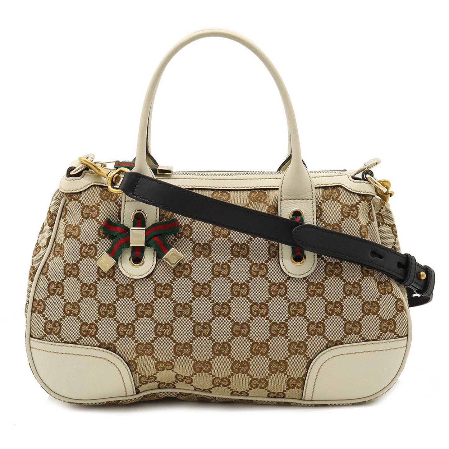 Gucci GG Canvas Princey Sherry Line HandBag Shoulder Bag Leather Beige Ivory 211977