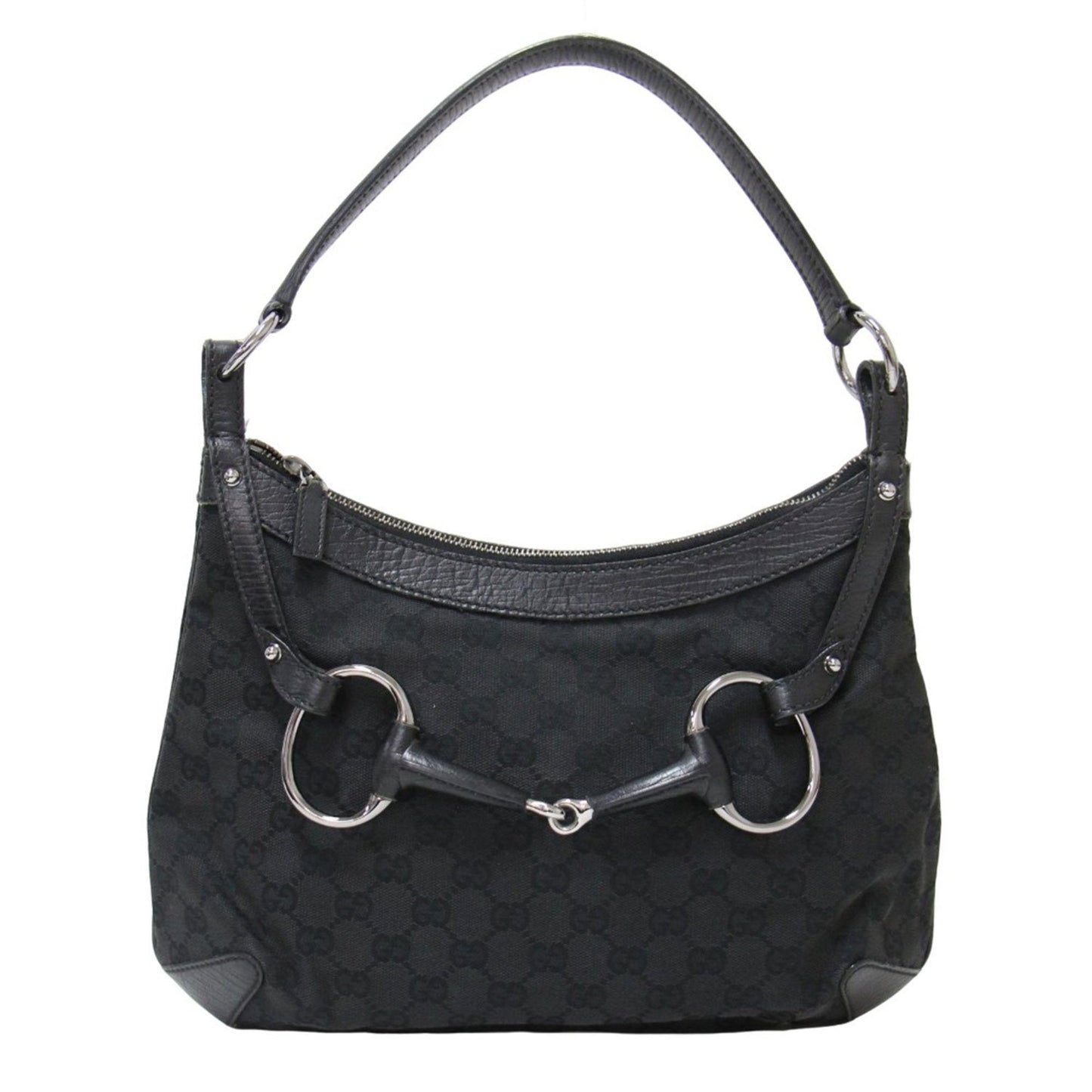 Gucci Black Canvas Leather Handbag Shoulder Bag