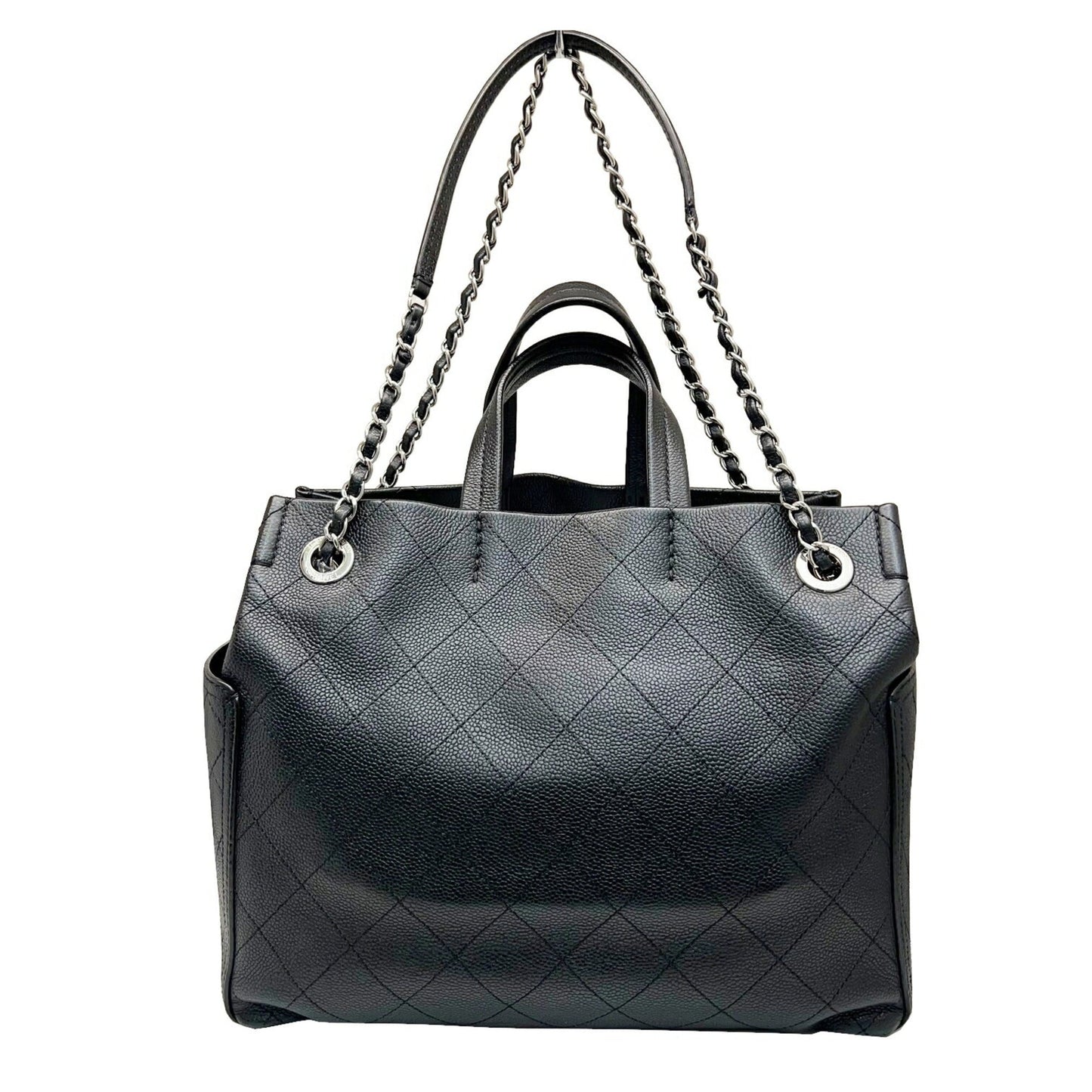 Chanel Wild Stitch Shoulder HandBag Chain Tote Caviar Skin Black No. 19 Women's