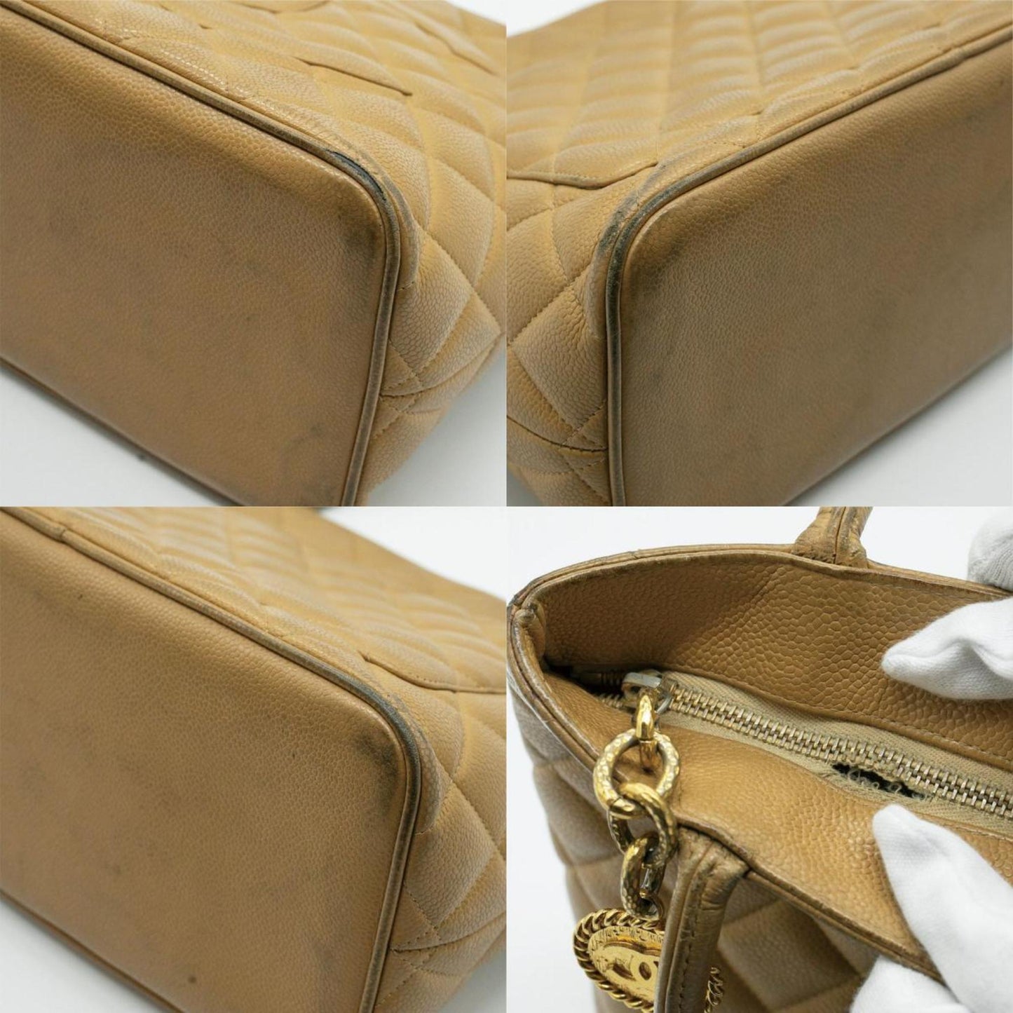 CHANEL Tote Bag Coco Mark Leather Beige Gold Women's A01804 PD32