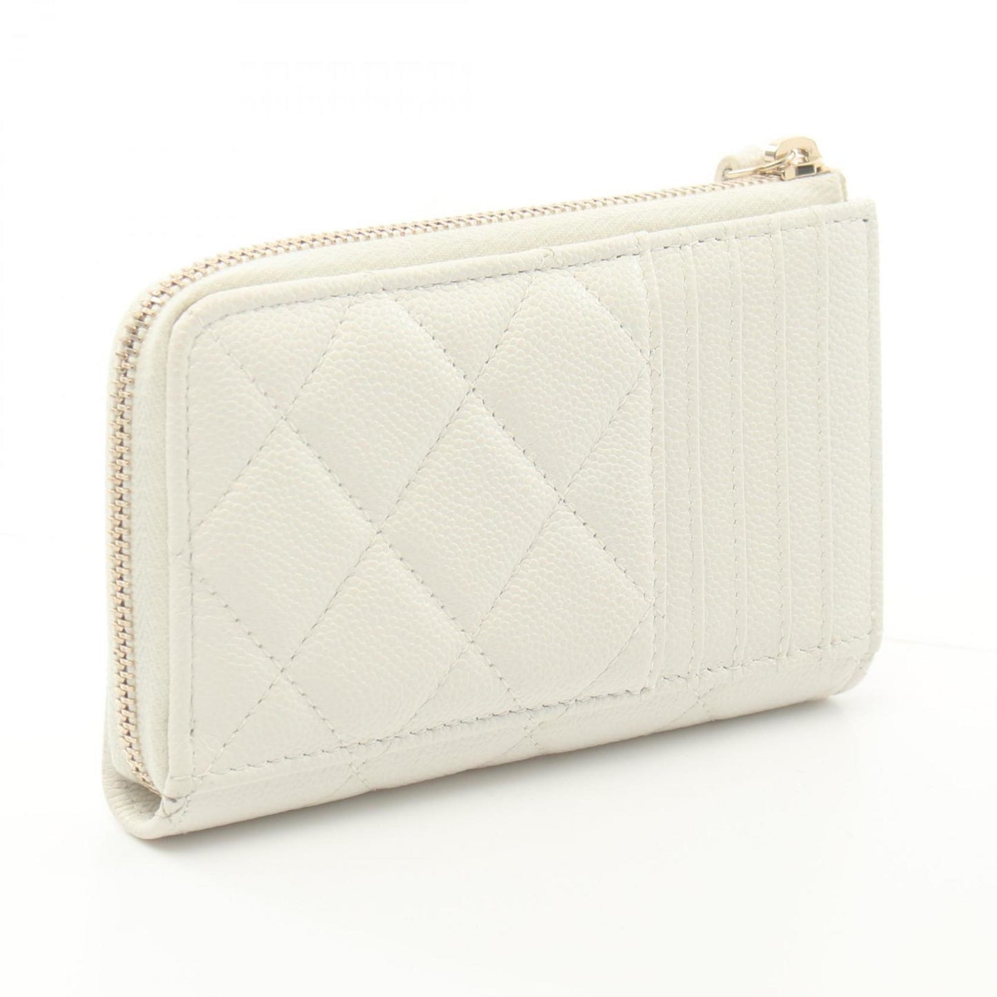 CHANEL Matelasse Wallet/Coin Case Wallet Caviar Skin Women's White AP3179