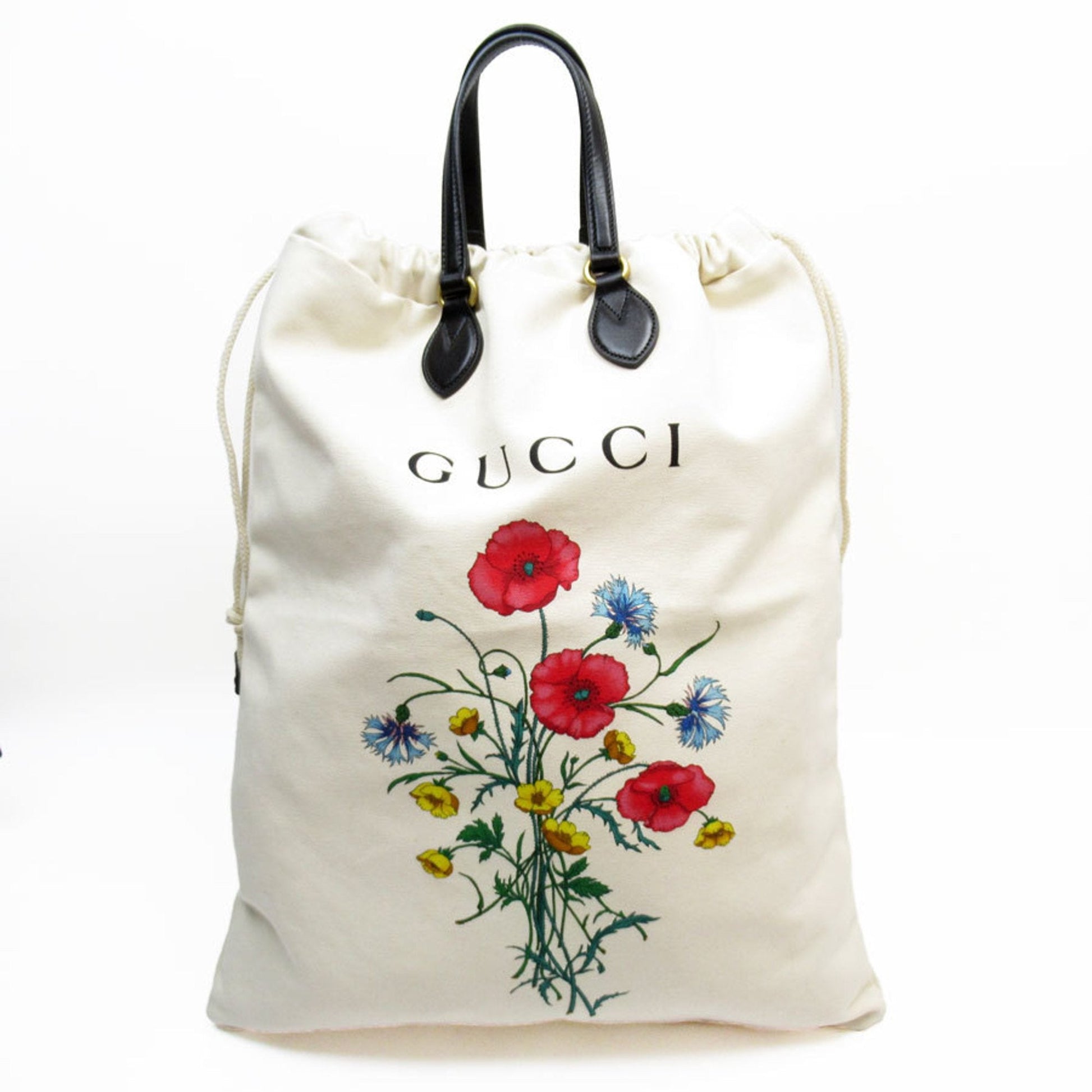Gucci Black Ivory Canvas Leather Handbag Shoulder Bag Tote Bag ()