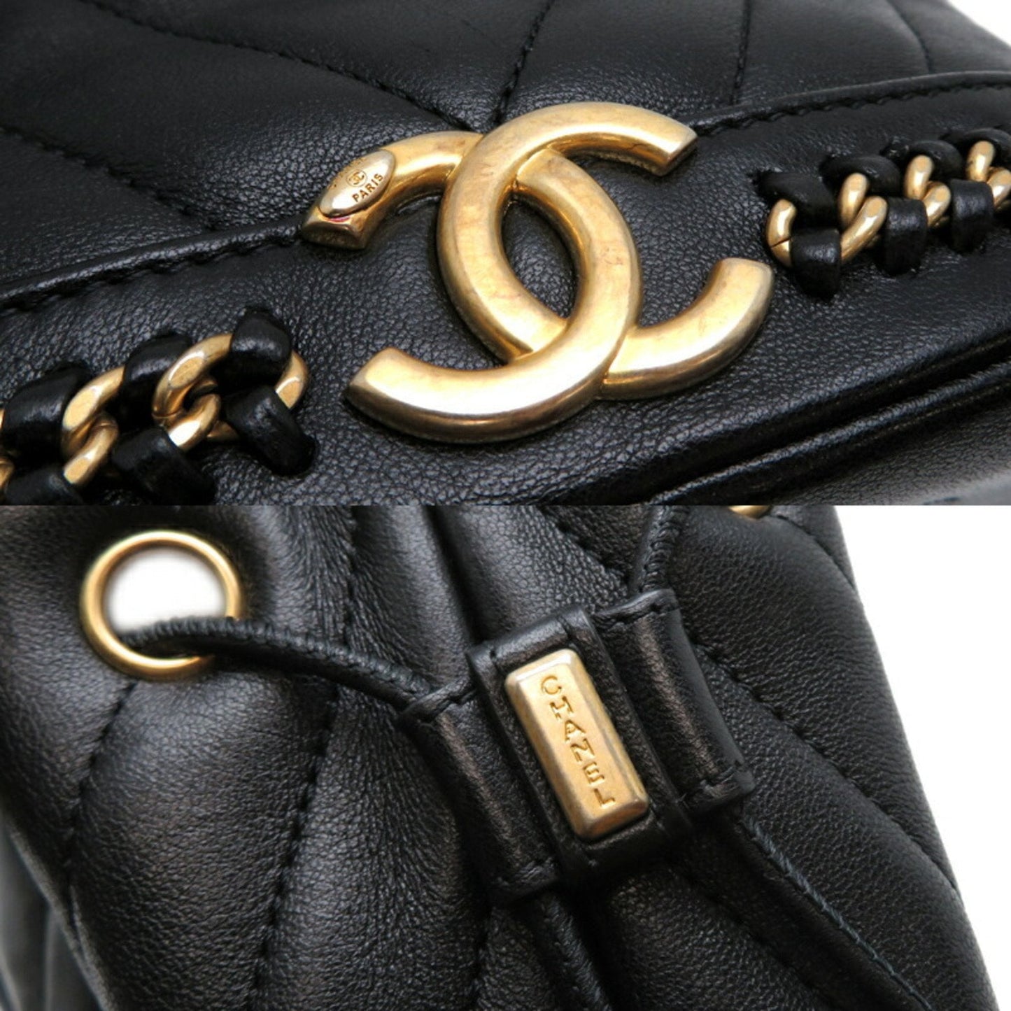 Chanel V-Stitch Chain Women's Shoulder Bag, Lambskin, Black