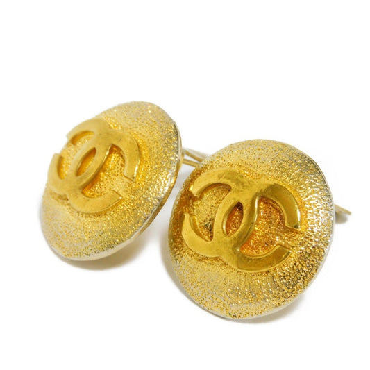 Chanel Earrings Round Coco Mark Embossed Circle 23 1988 Vintage GP Clip Type CC Plated Gold Ladies Accessories Jewelry