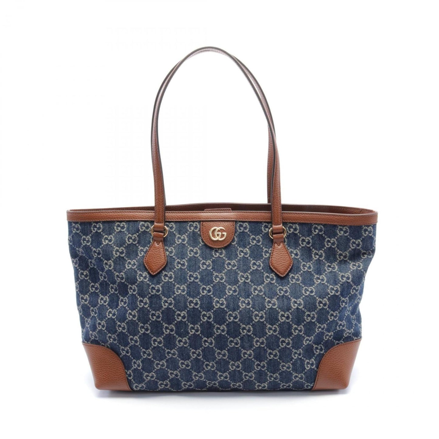 Gucci Brown Navy Denim Leather Tote Bag ()