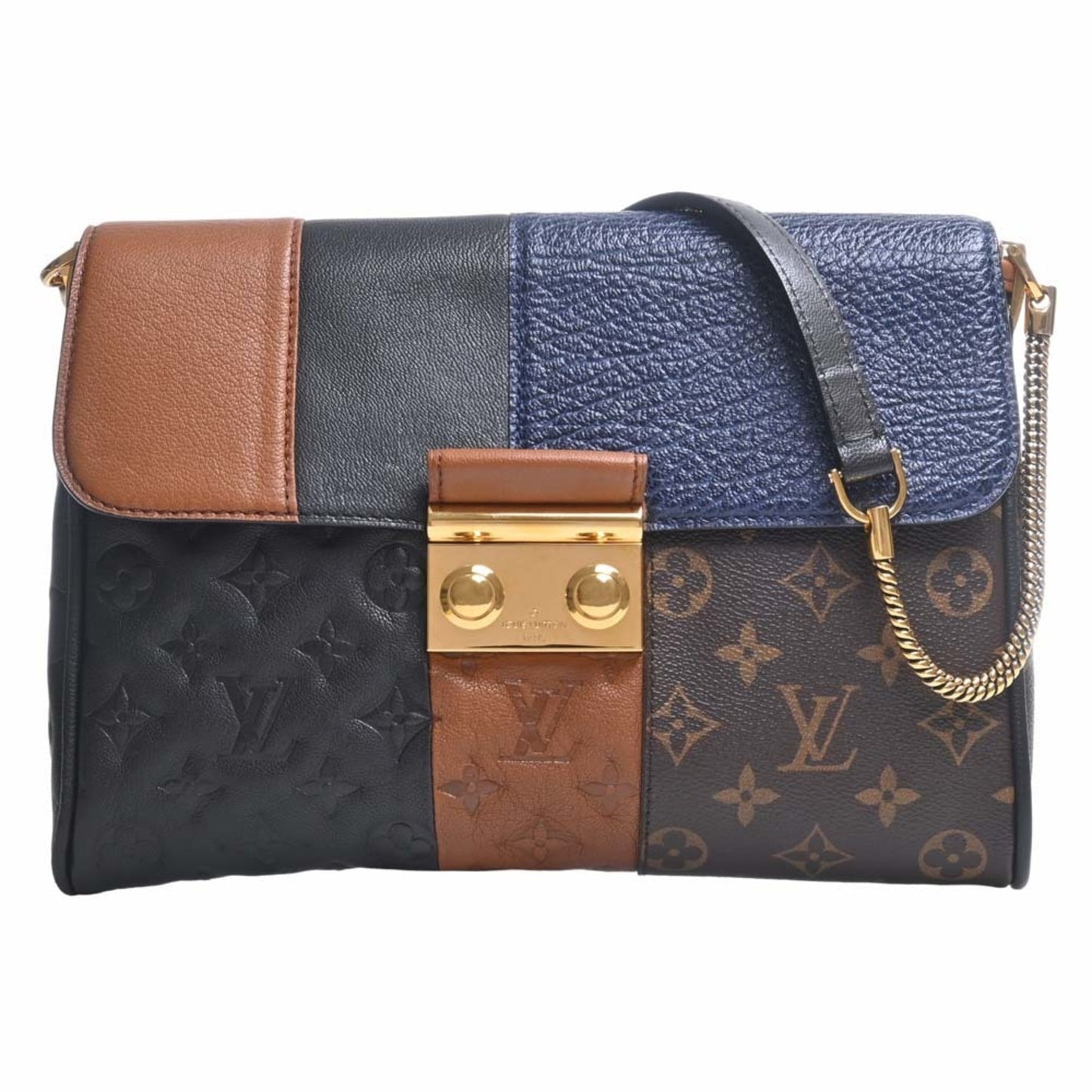 LOUIS VUITTON Monogram Blox Pochette Shoulder Bag M40506 Brown/Black/Blue Women's