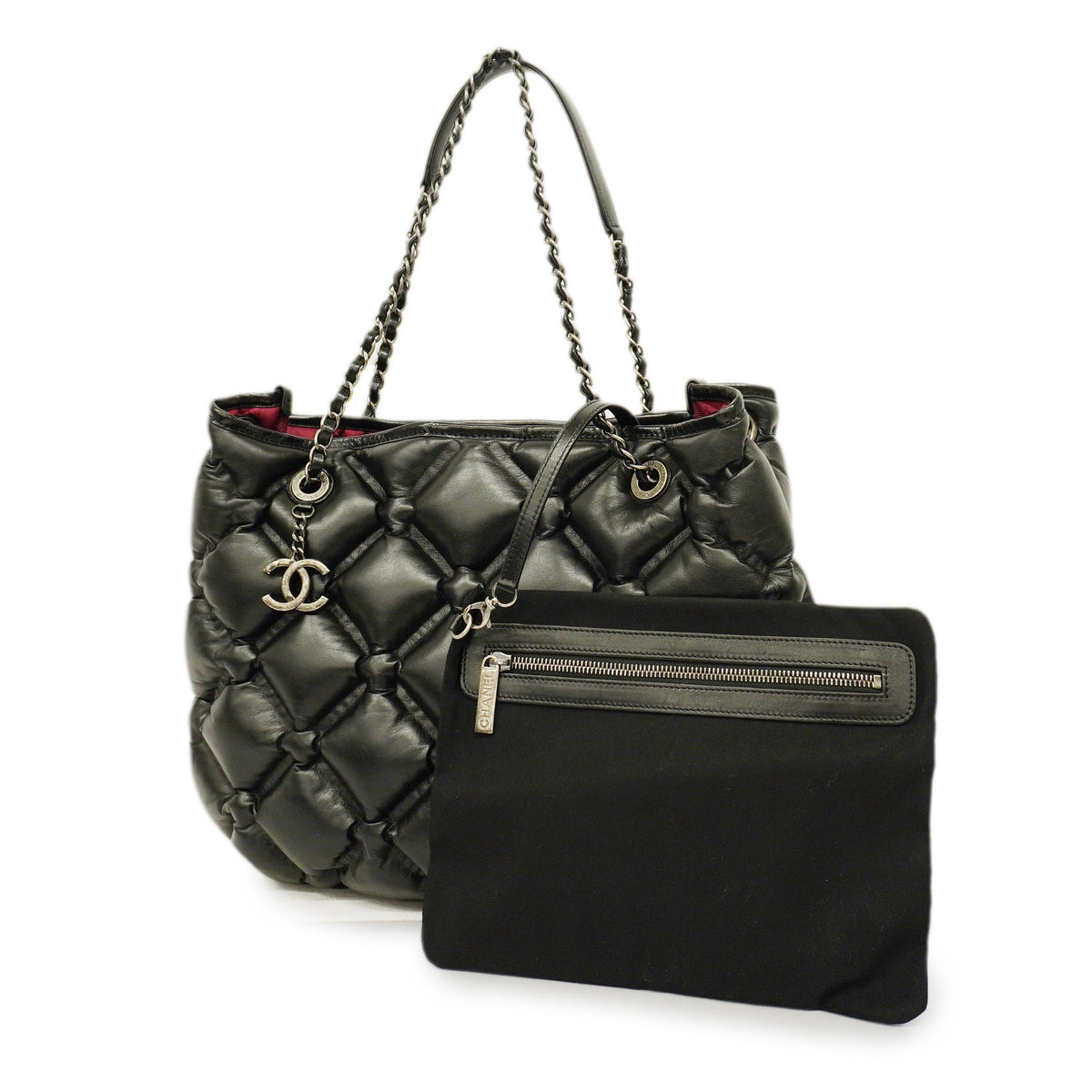 ChanelAuth  Bubble Quilt Chain Shoulder Women's Leather Shoulder Bag Black
