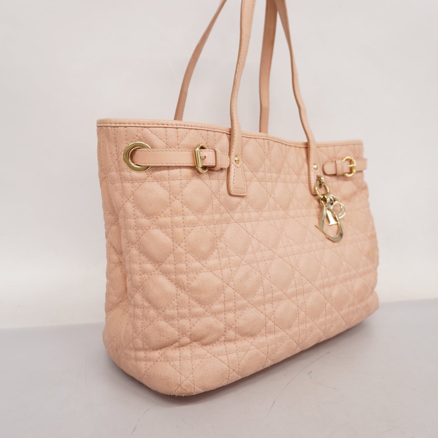 CHRISTIAN DIORAuth  2way Bag Cannage Lady Dior Women's Leather,PVC Tote Bag Pink