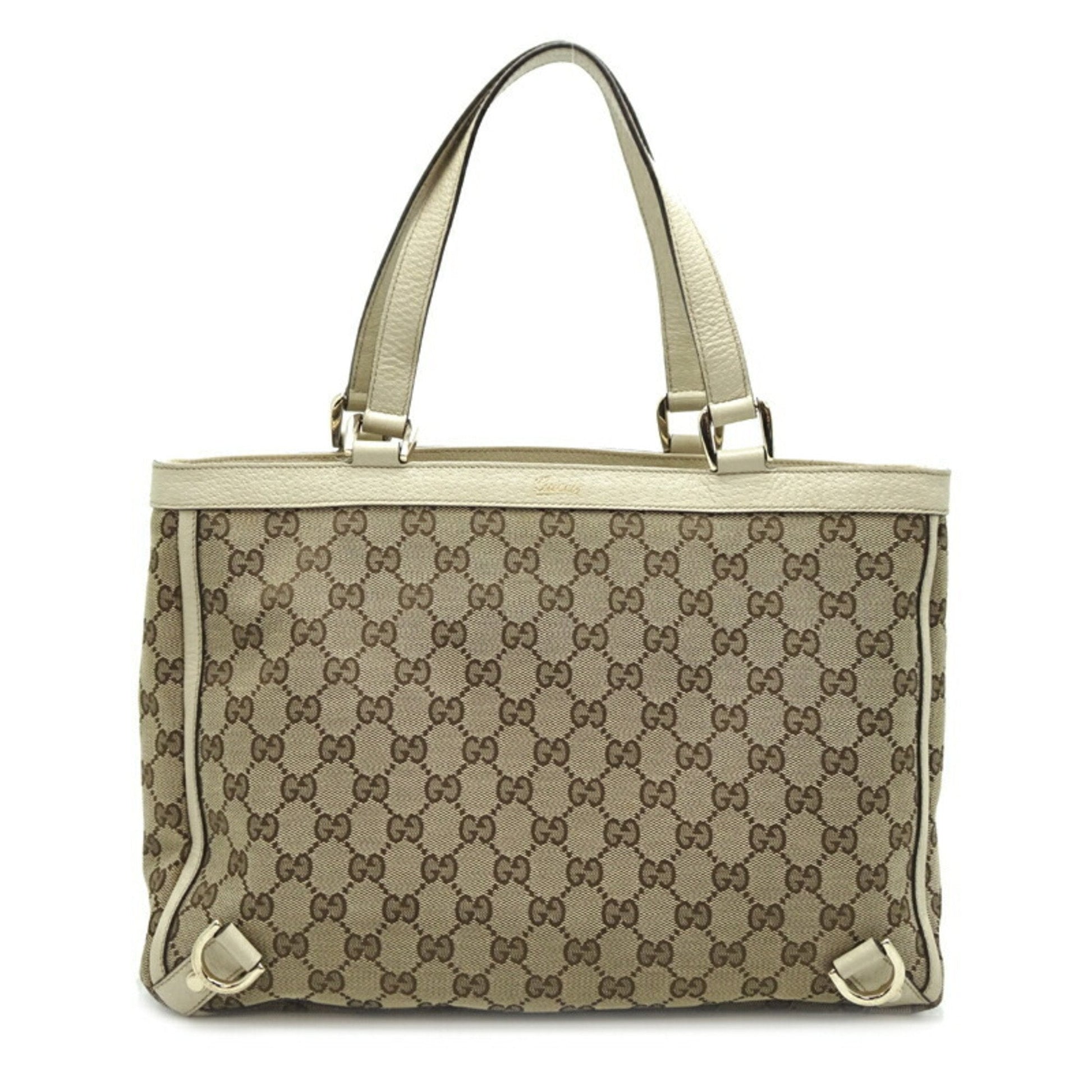 Gucci Abbey Beige Ivory Gg Canvas Leather Tote Bag ()