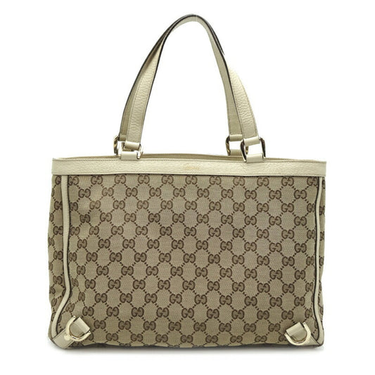 Gucci Abbey Beige Ivory Gg Canvas Leather Tote Bag ()