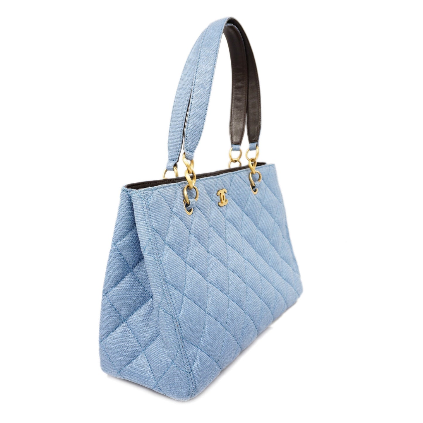 ChanelAuth  Matelasse Natural Women's Straw Tote Bag Blue